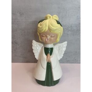 Vintage SINGING CHOIR ANGEL Girl Ceramic Handcrafted Hand Painted Yellow 7.5"